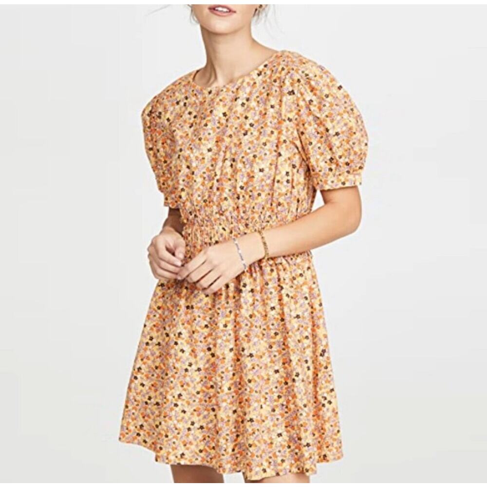 Free People Pennie Yellow Cotton Puff Sleeve Mini Dress